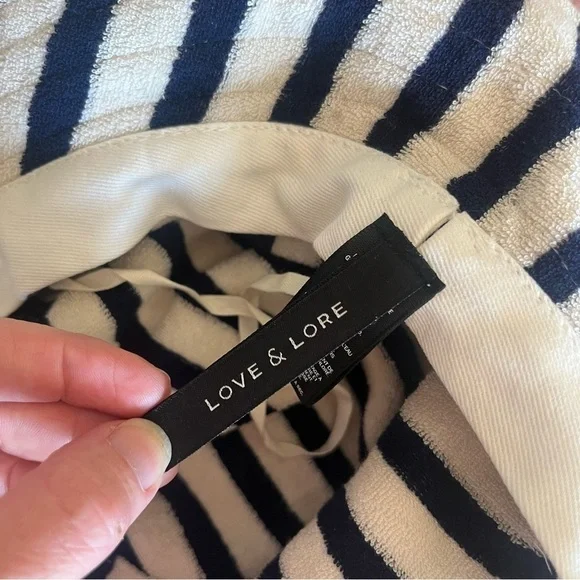 Love & Lore Terry Indigo Navy Blue & Off White Striped Bucket  Hat - Picture 5 of 9